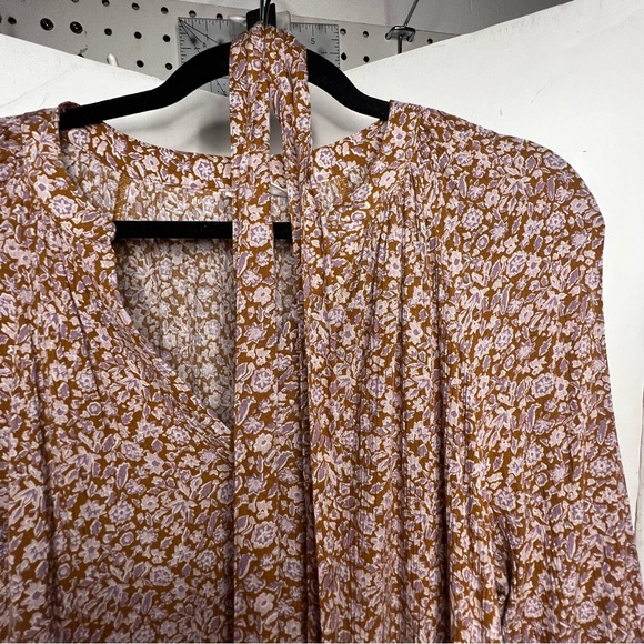 Xmas sale! GAP Splitneck Midi Dress, Size XL, Brown Ditsy Floral, Tie Waist - Picture 8 of 14
